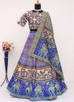 Tussar Silk Blue Navratri Wear Printed Lehenga Choli